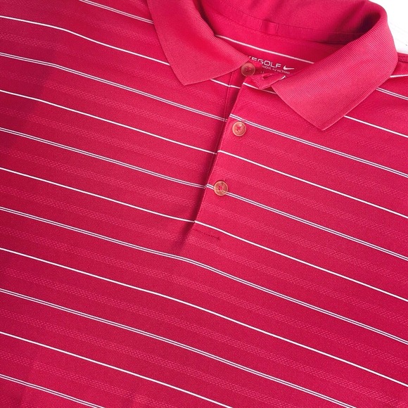 Nike Other - Nike Golf Polo Large Dri Fit Performance‎ Pink Striped Wicking Short Sleeve Mens
